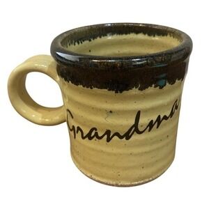 Grandma Mug Ceramic Coffee Cup Brown Beige Handmade Pottery Gift Idea